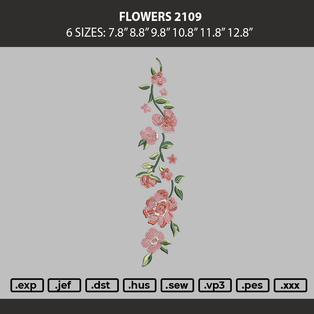 Flowers 2109 Embroidery Machine Design File 6 sizes