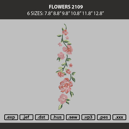 Flowers 2109 Embroidery Machine Design File 6 sizes
