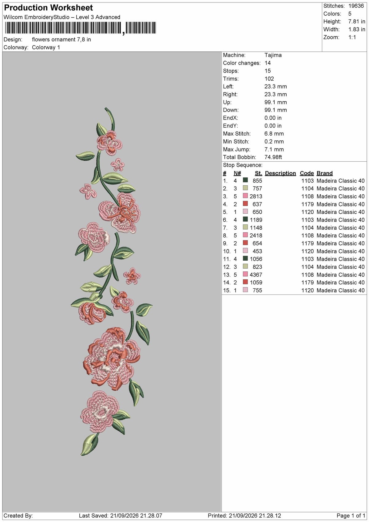 Flowers 2109 Embroidery Machine Design File 6 sizes