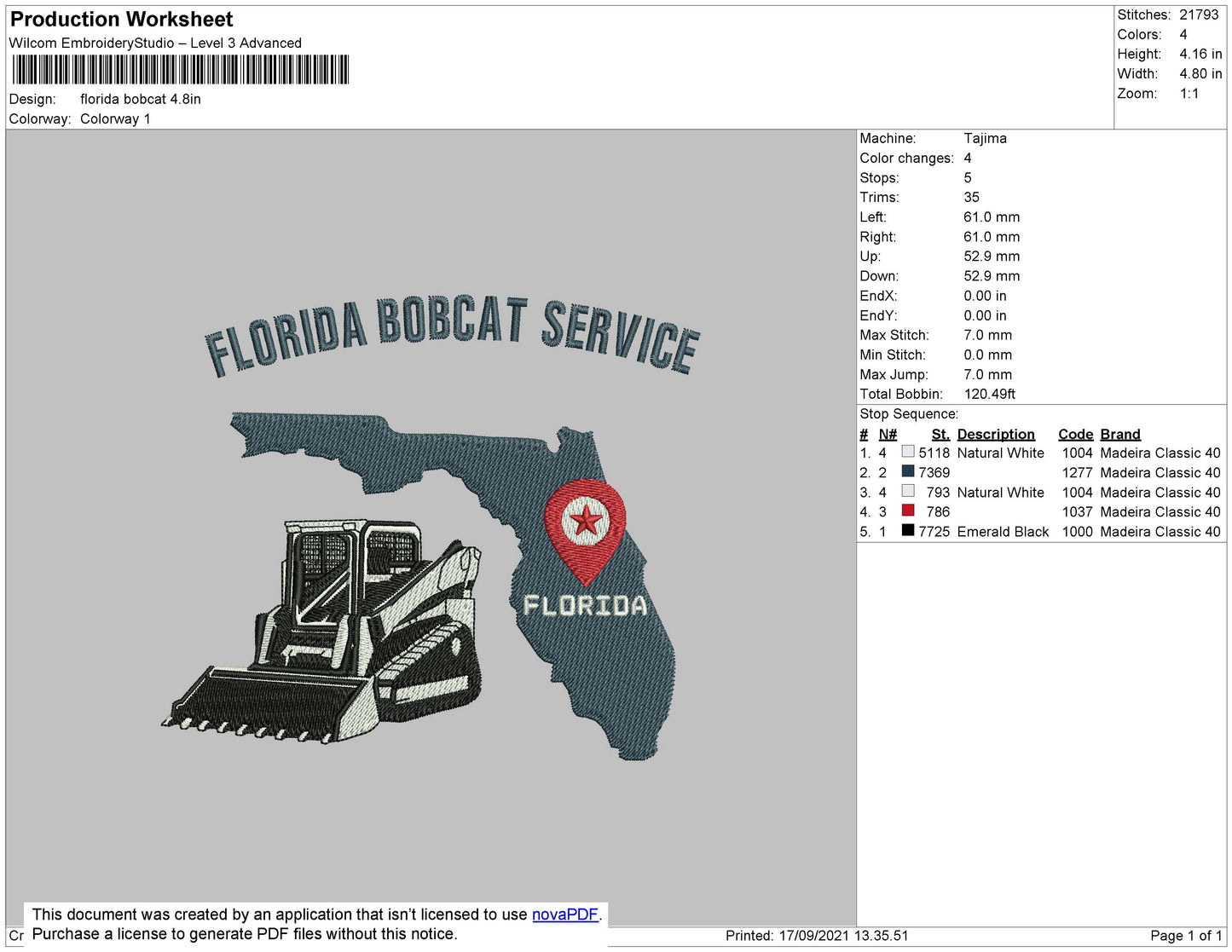 Florida Bobcat Embroidery File 4 size