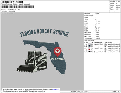 Florida Bobcat Embroidery File 4 size
