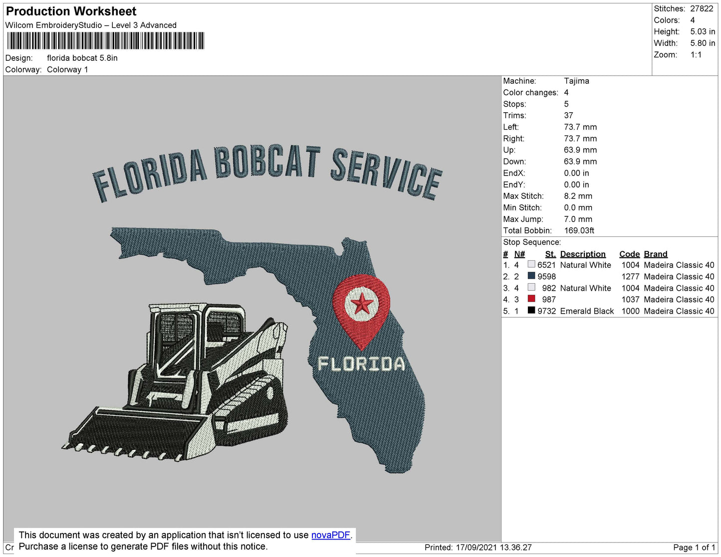 Florida Bobcat Embroidery File 4 size