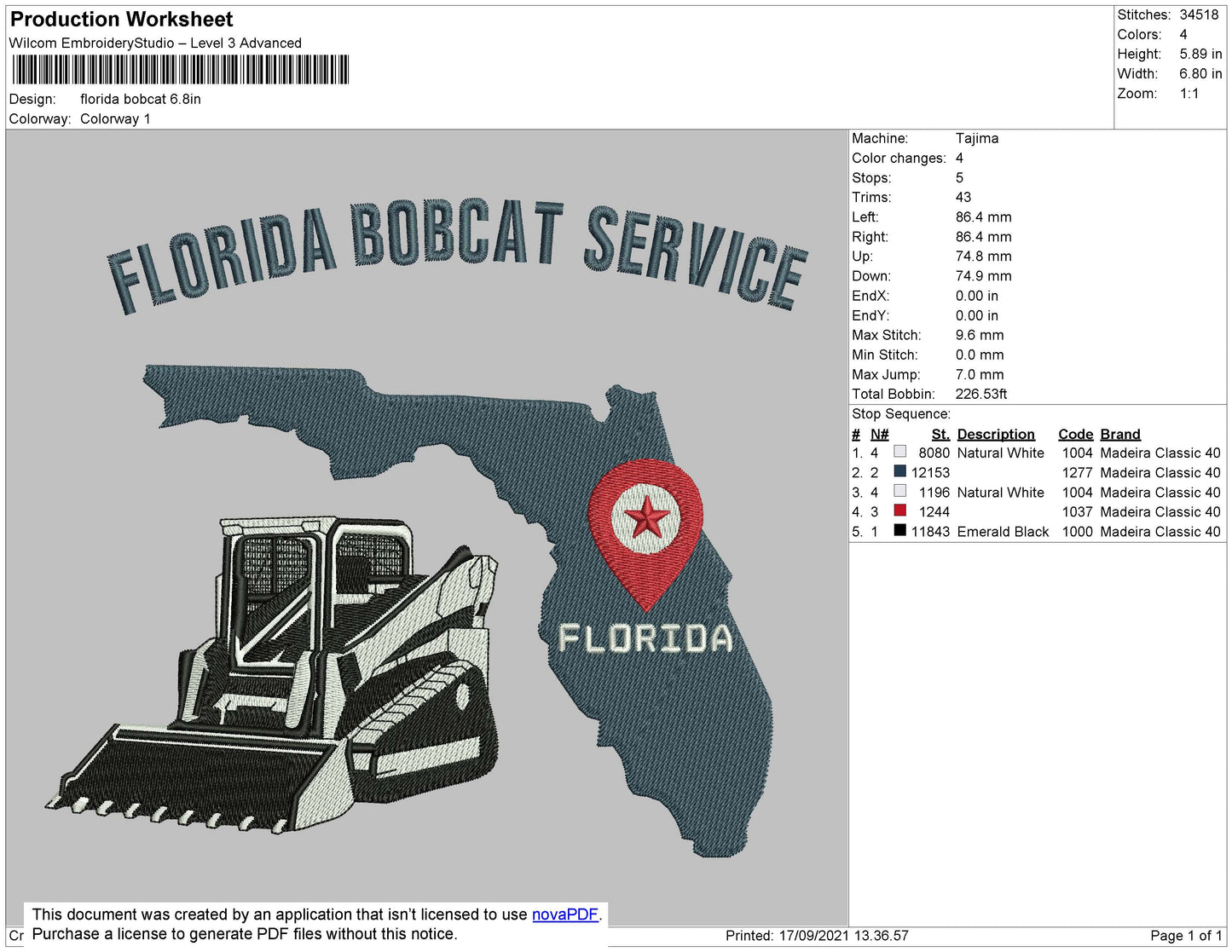 Florida Bobcat Embroidery File 4 size