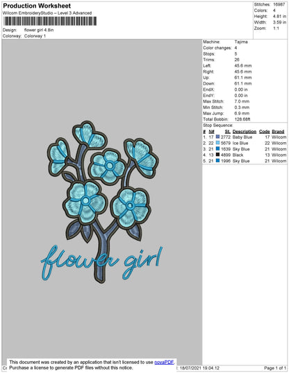 Flower Girl Embroidery File 4 size