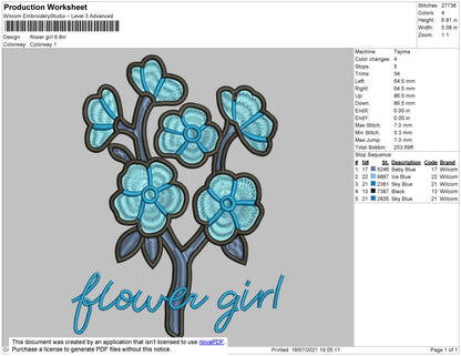 Flower Girl Embroidery File 4 size