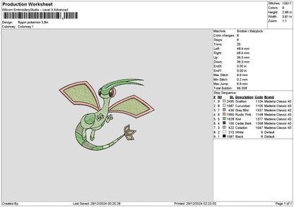 Flygon Embroidery File 6 sizes