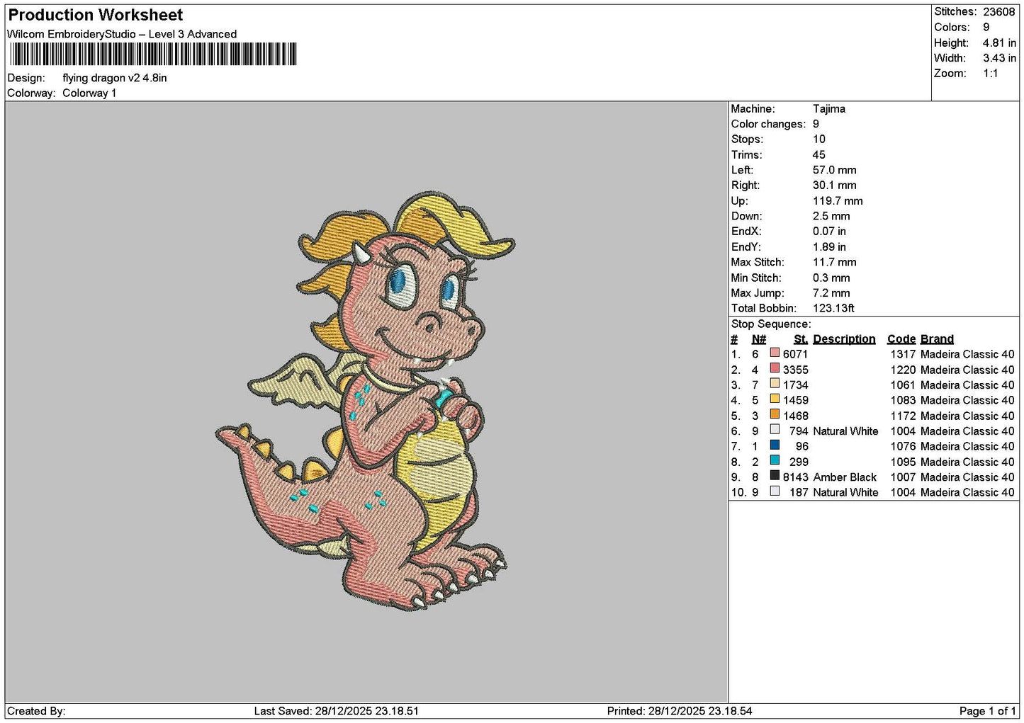 Pink Dragon Embroidery File 6 sizes