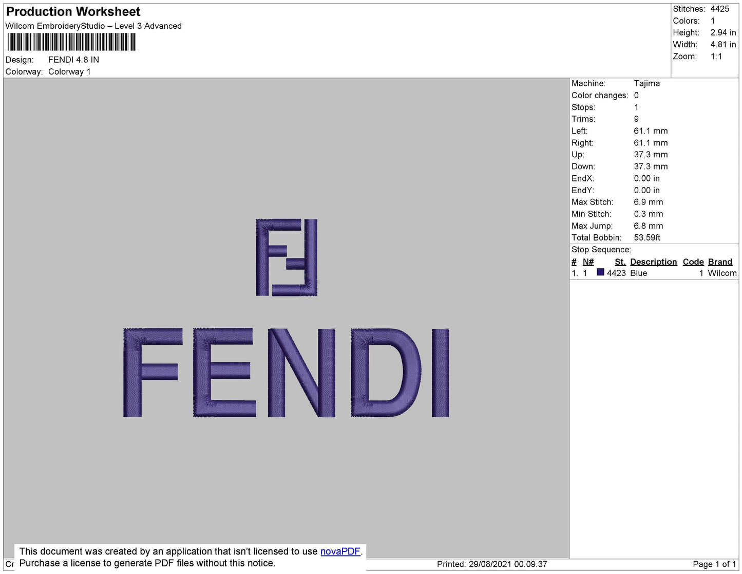 Fendi Embroidery File 5 Size