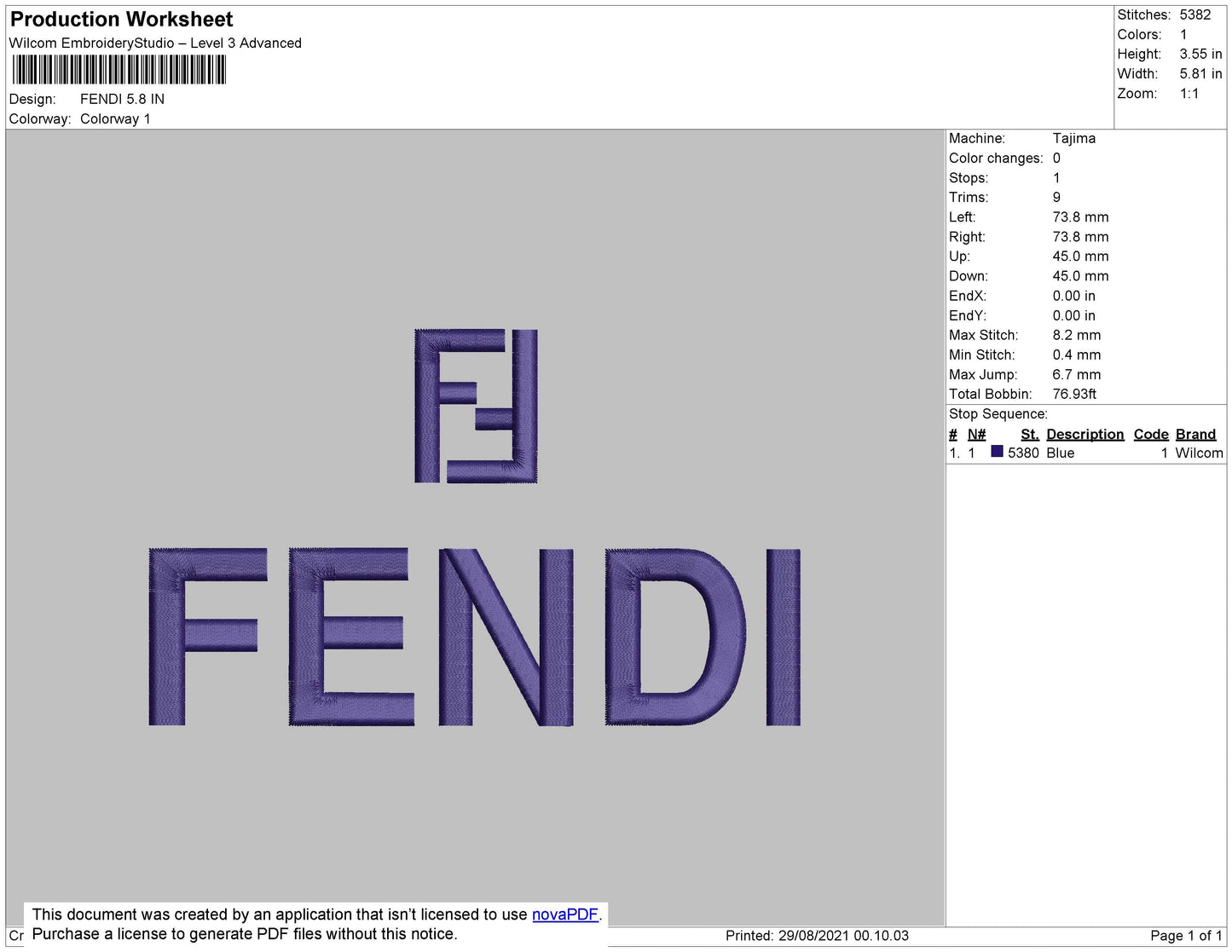 Fendi Embroidery File 5 Size