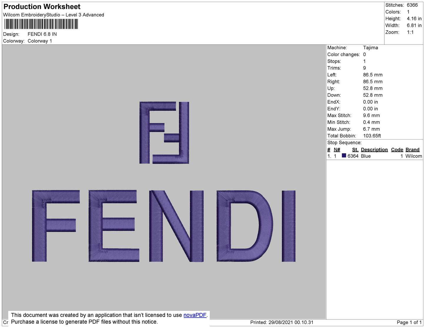 Fendi Embroidery File 5 Size