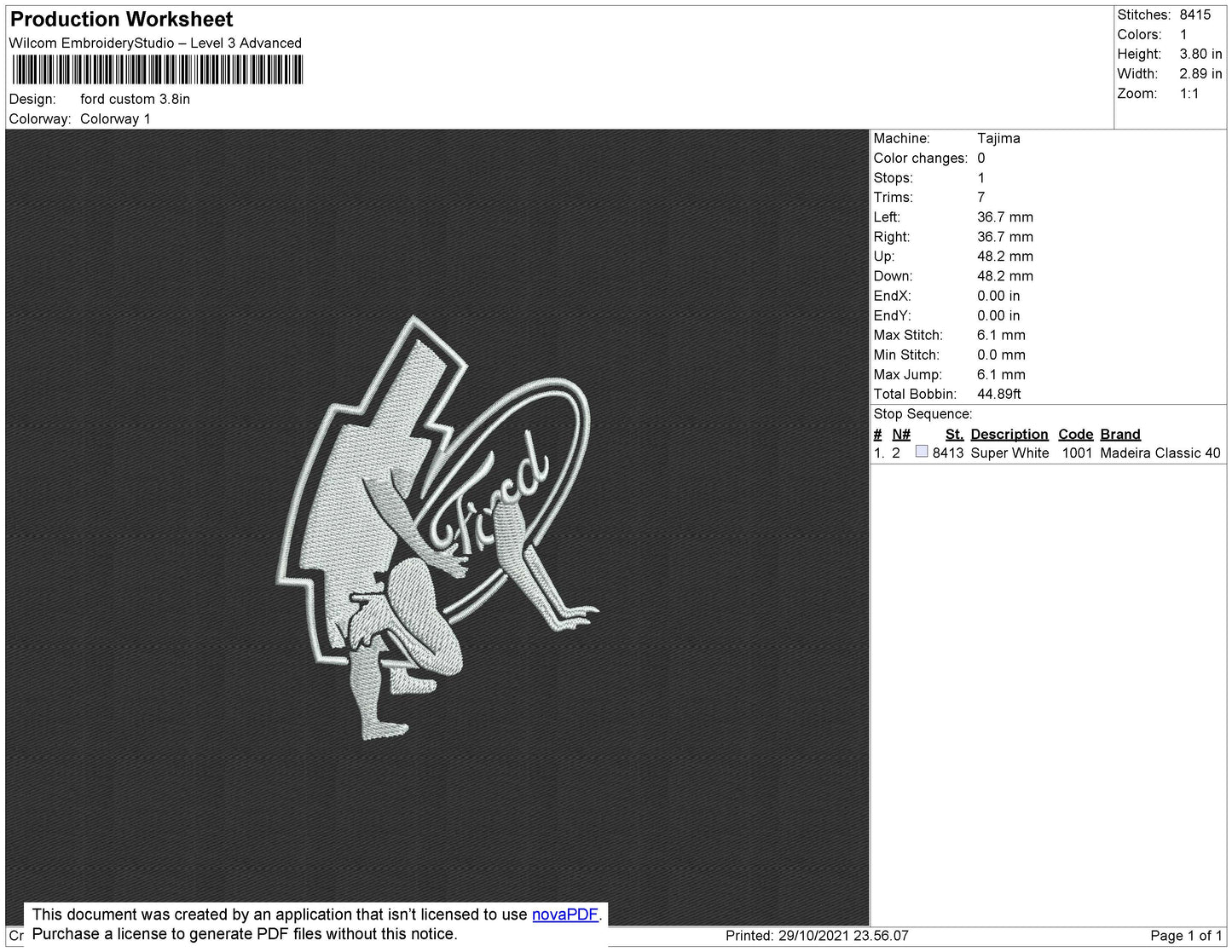 Ford Custom Embroidery File 4 size