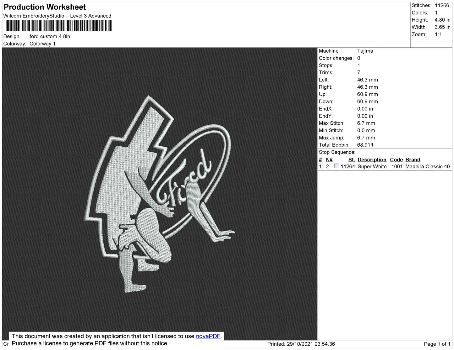 Ford Custom Embroidery File 4 size