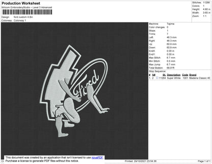 Ford Custom Embroidery File 4 size