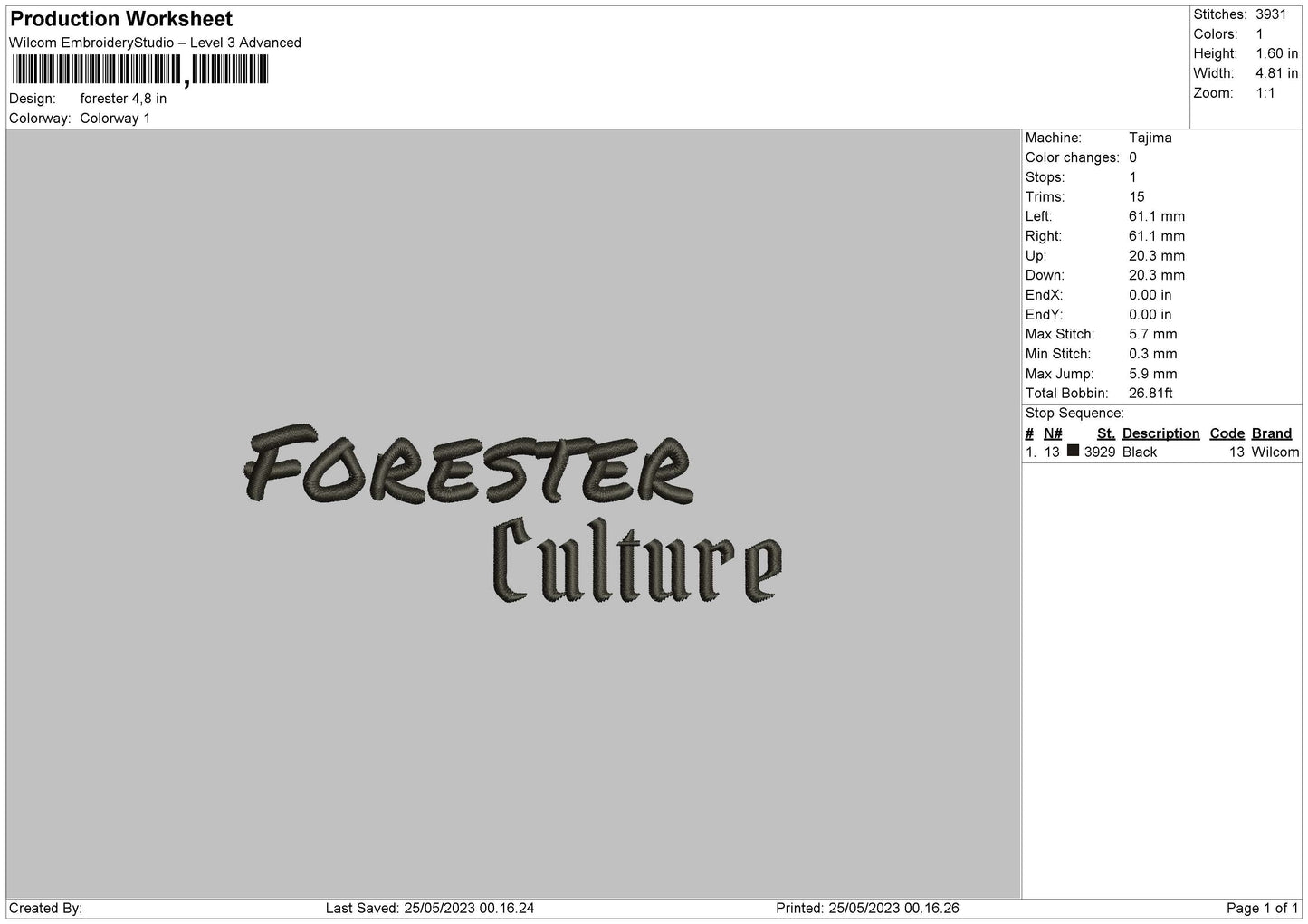 Forester Embroidery File 6 sizes