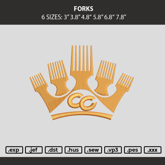Forks Embroidery Machine Design File 6 sizes