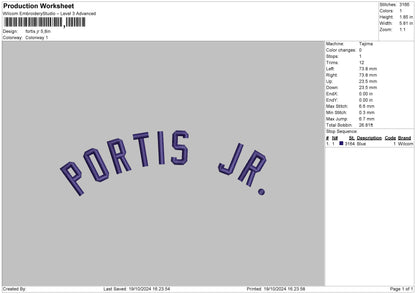 Portistext Embroidery File 6 sizes