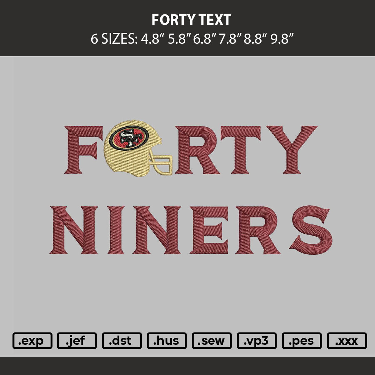 Forty Text Embroidery Machine Design File 6 sizes