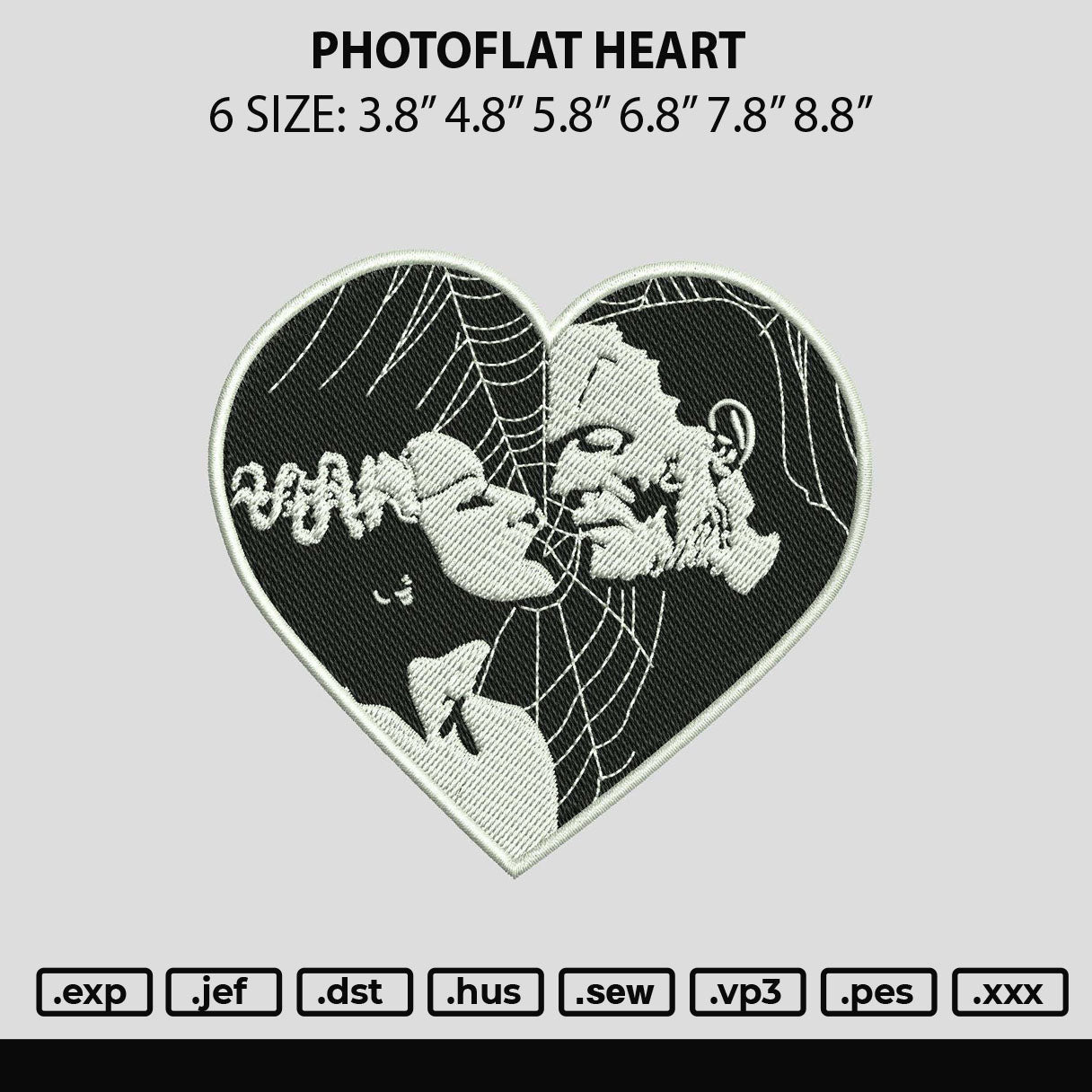 Photoflat Heart Embroidery File 6 sizes