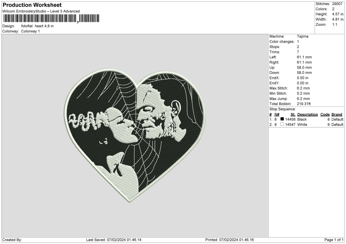 Photoflat Heart Embroidery File 6 sizes