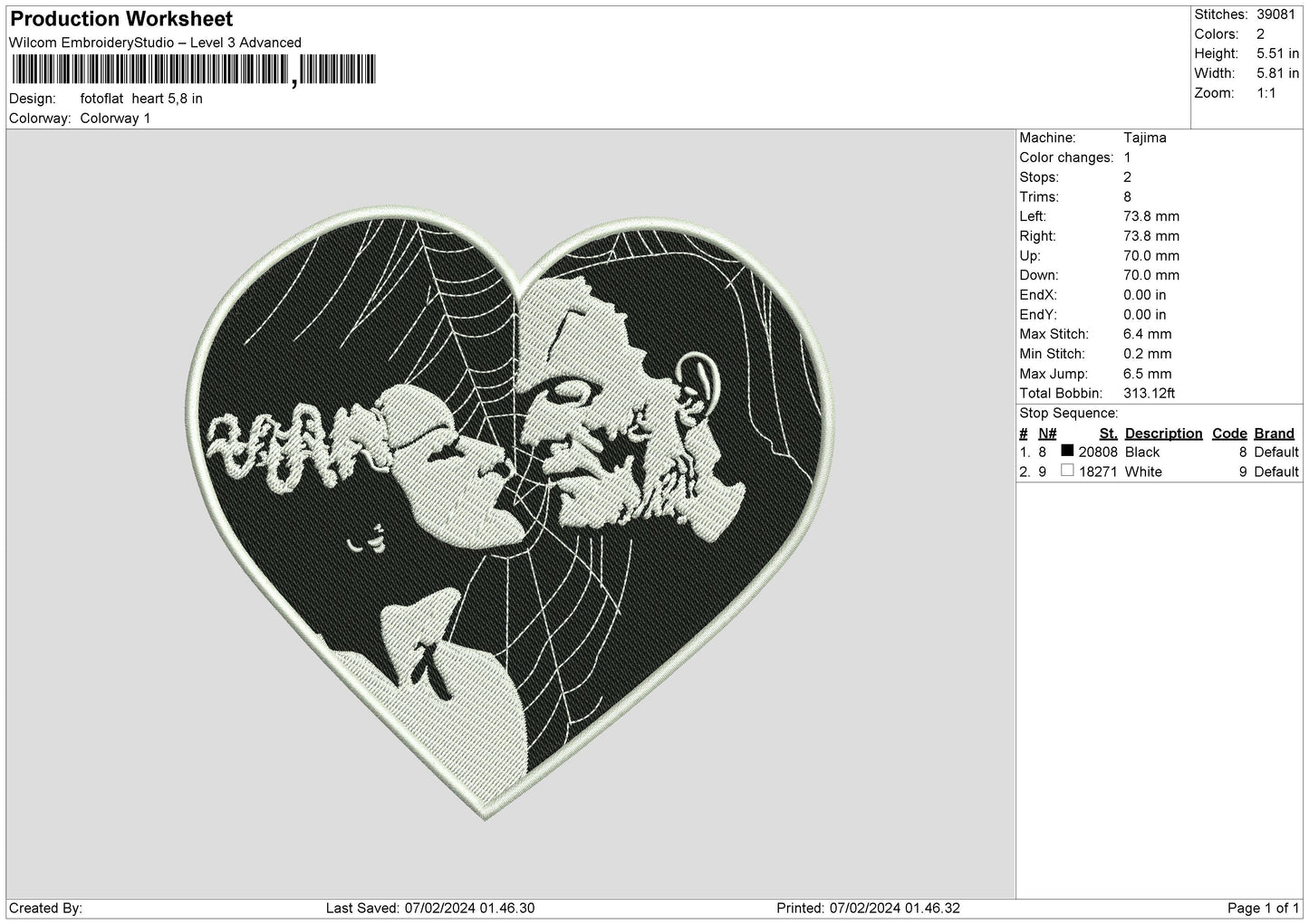 Photoflat Heart Embroidery File 6 sizes