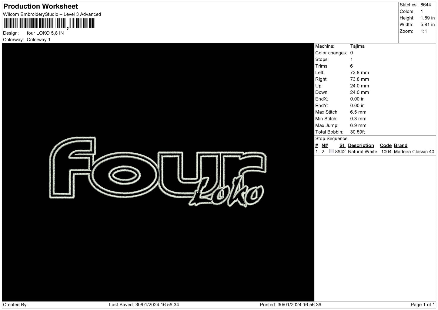 Loko Embroidery File 6 sizes