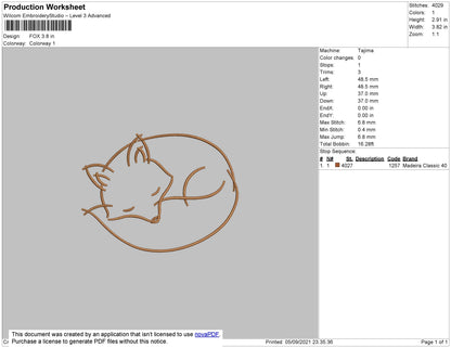 Fox Embroidery File 4 size