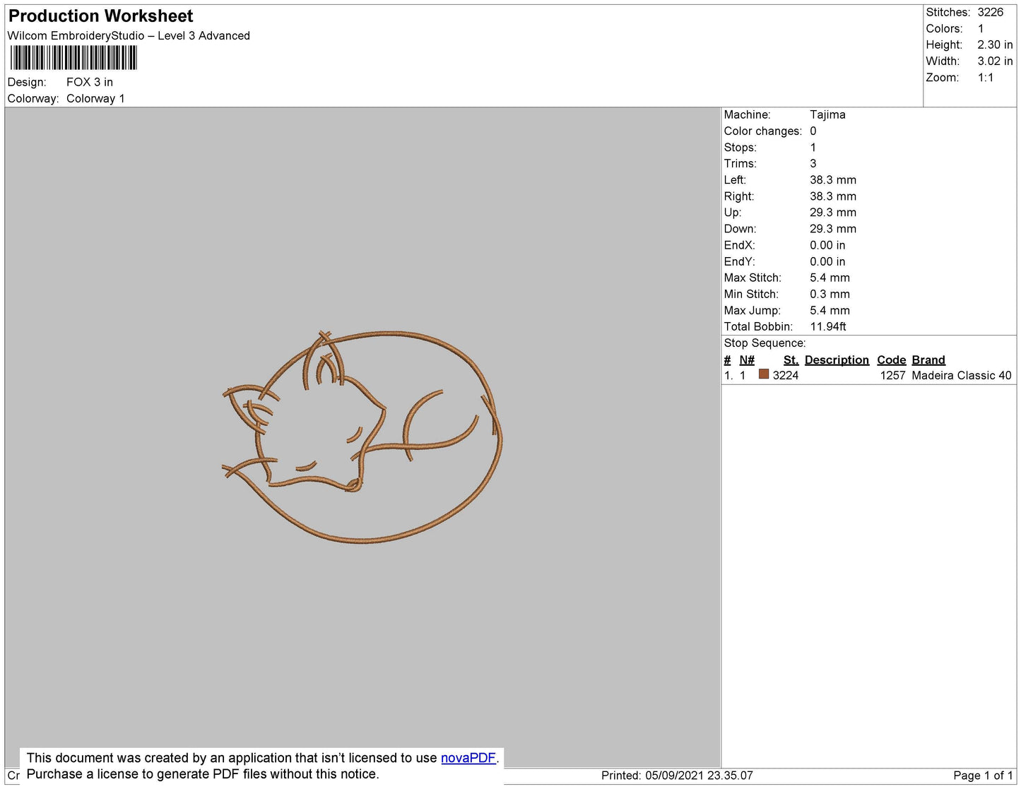 Fox Embroidery File 4 size