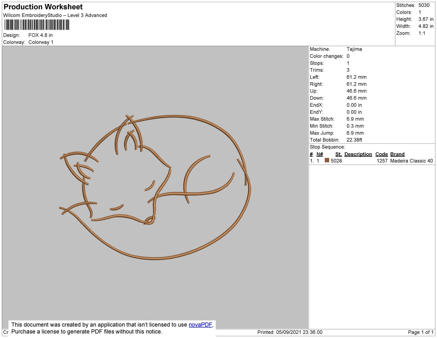 Fox Embroidery File 4 size