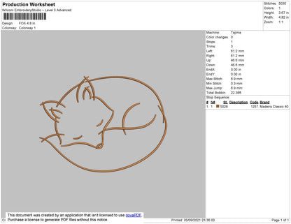 Fox Embroidery File 4 size