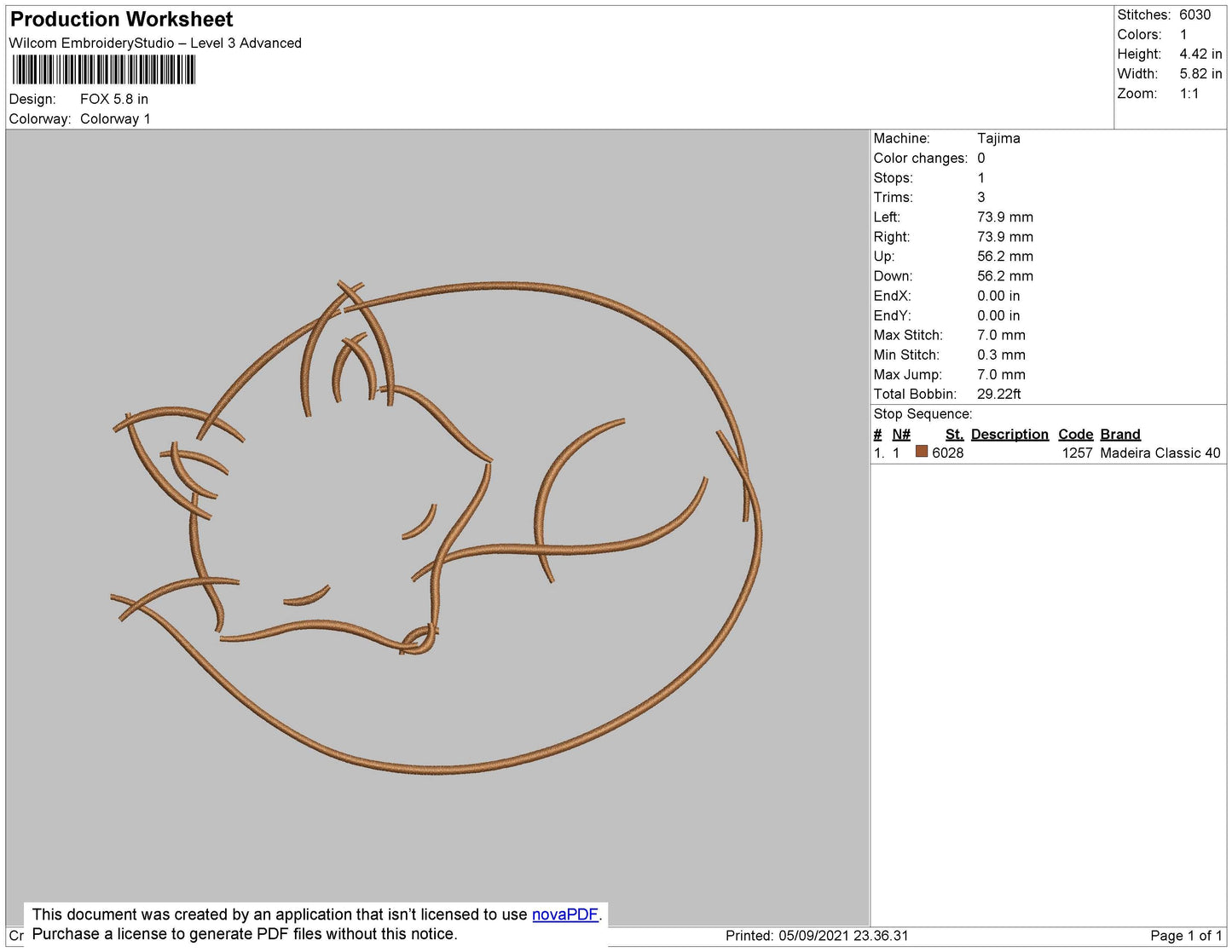 Fox Embroidery File 4 size
