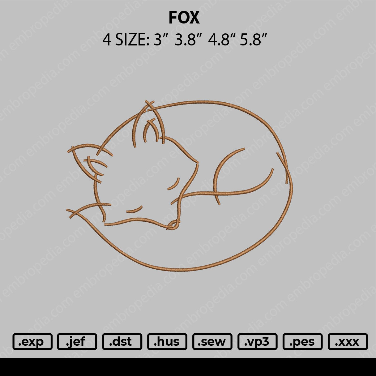 Fox Embroidery File 4 size