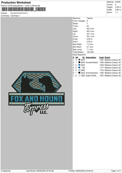 Fox And Hound 02 Embroidery File 4 size
