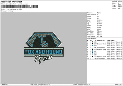 Fox And Hound Embroidery File 4 size