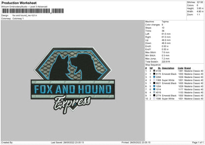 Fox And Hound Embroidery File 4 size