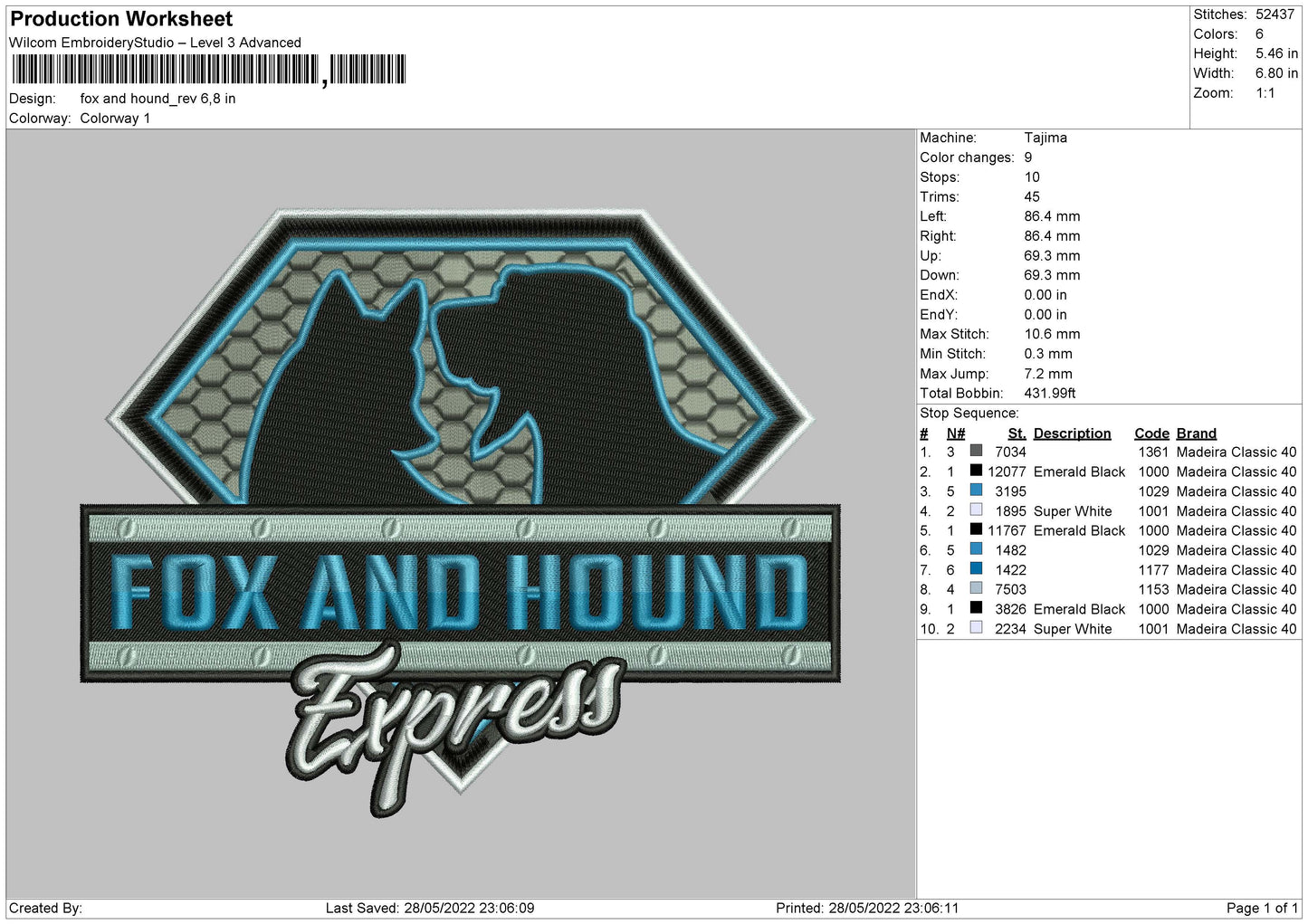 Fox And Hound Embroidery File 4 size