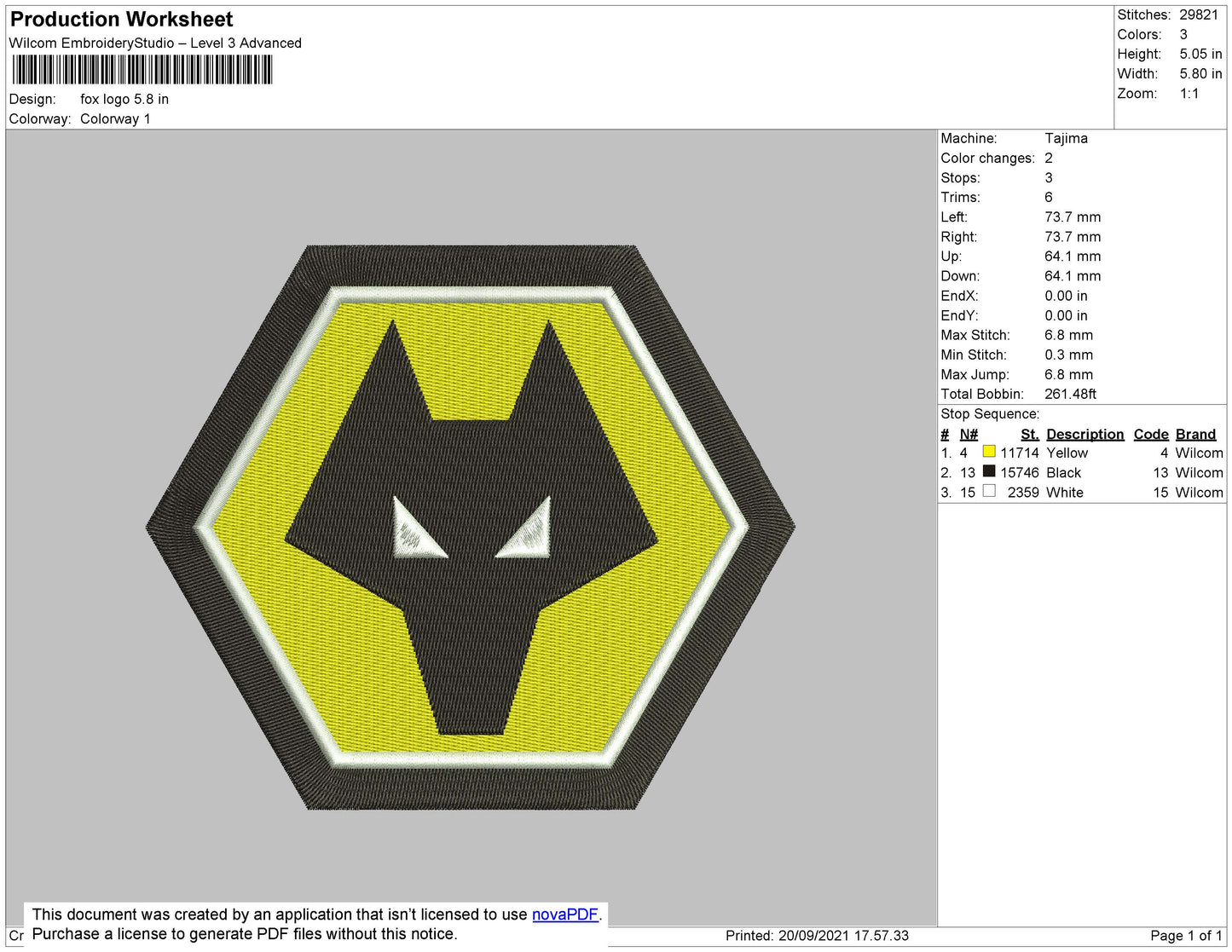Fox Logo Embroidery File 4 size