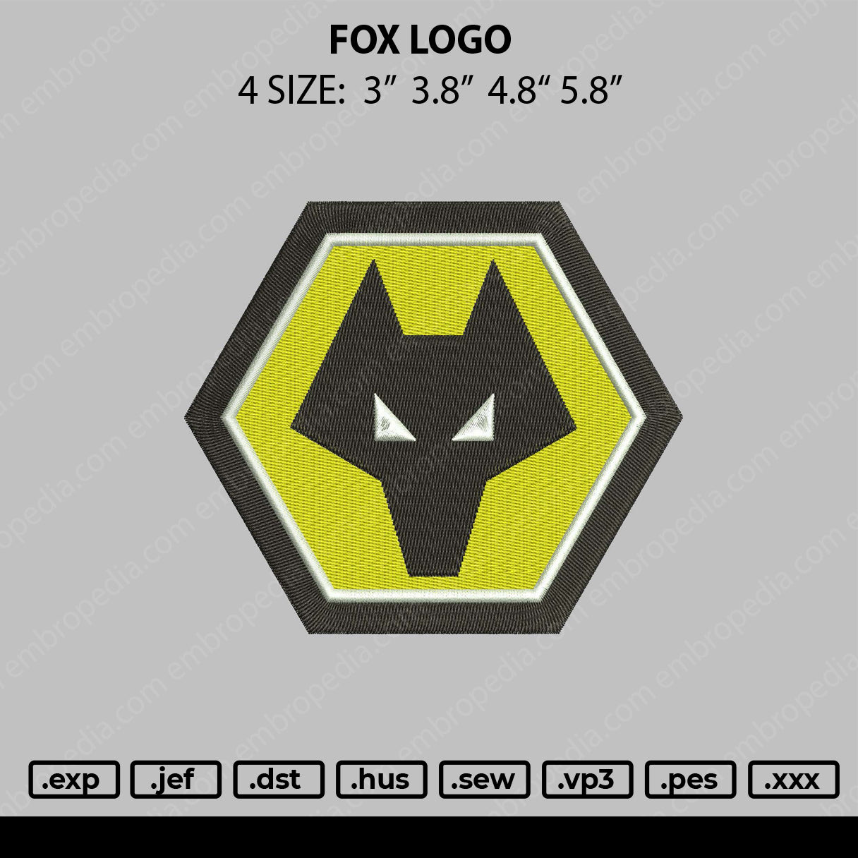 Fox Logo Embroidery File 4 size