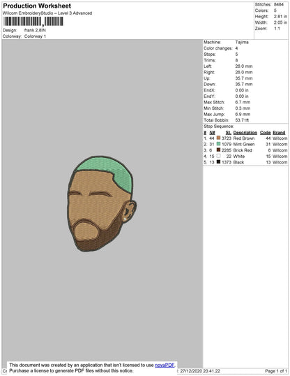 Frank Ocean Head Embroidery File 5 size