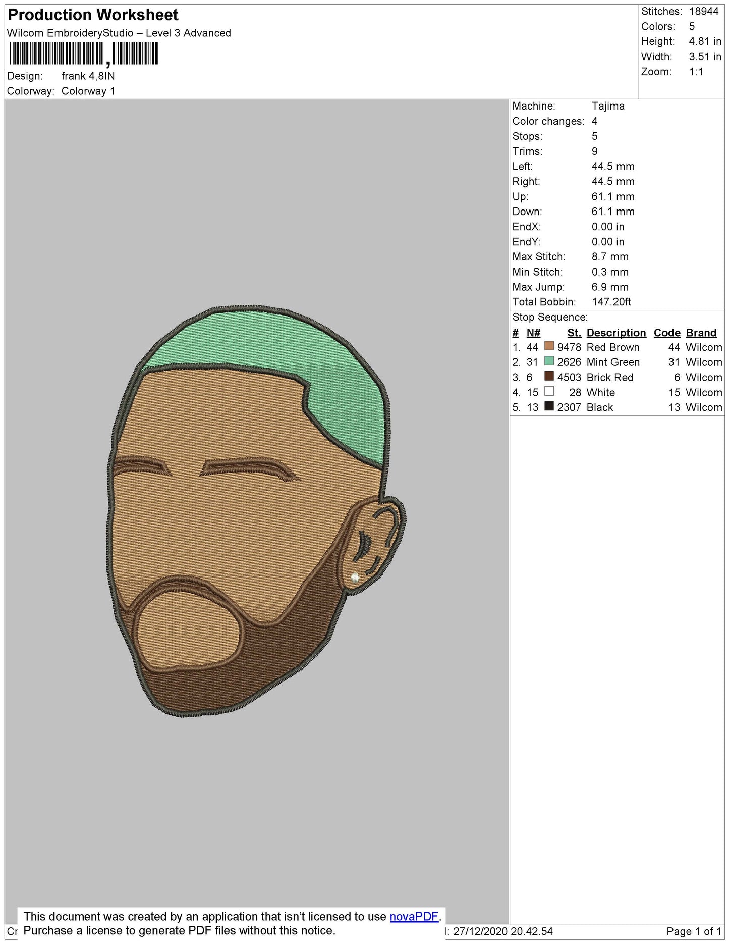 Frank Ocean Head Embroidery File 5 size
