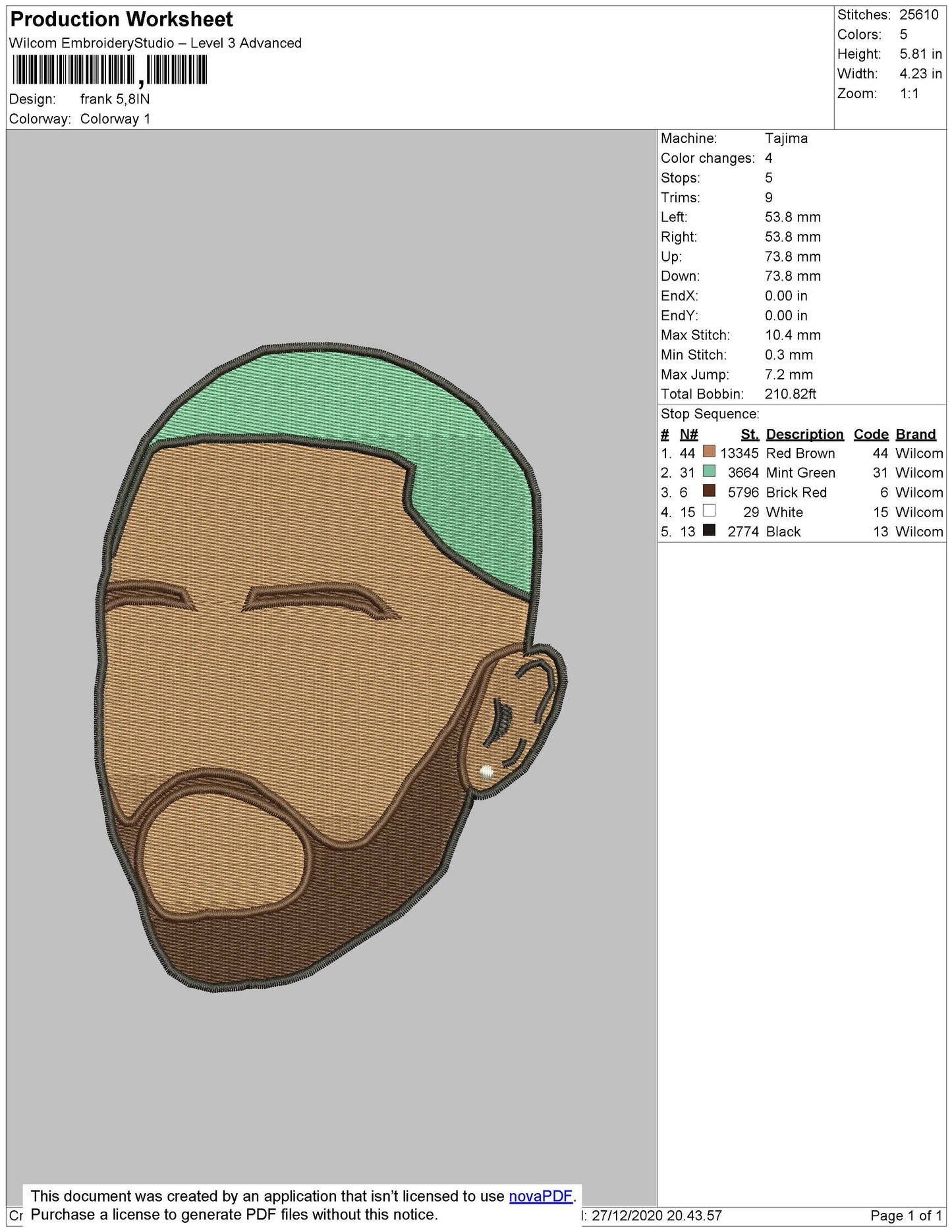 Frank Ocean Head Embroidery File 5 size