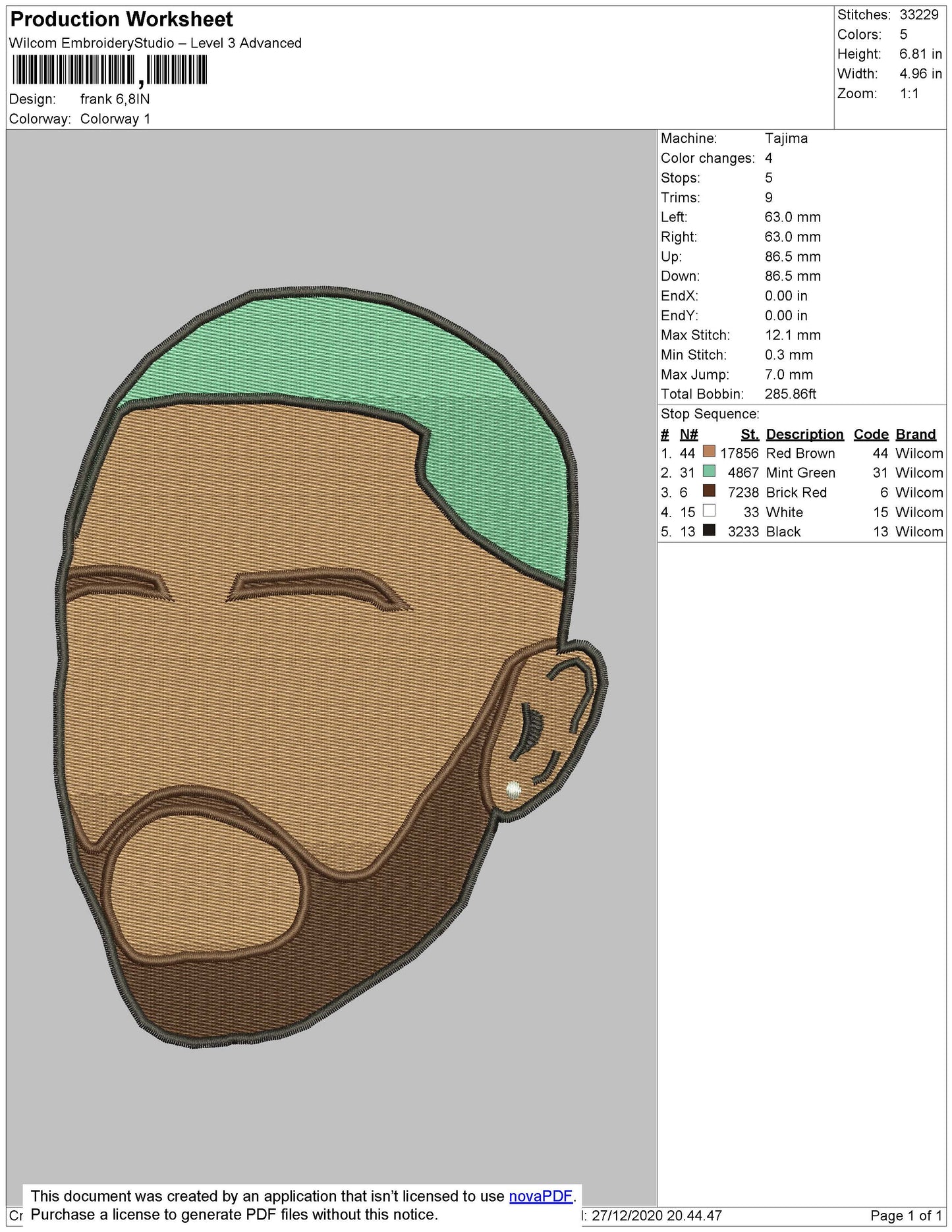 Frank Ocean Head Embroidery File 5 size