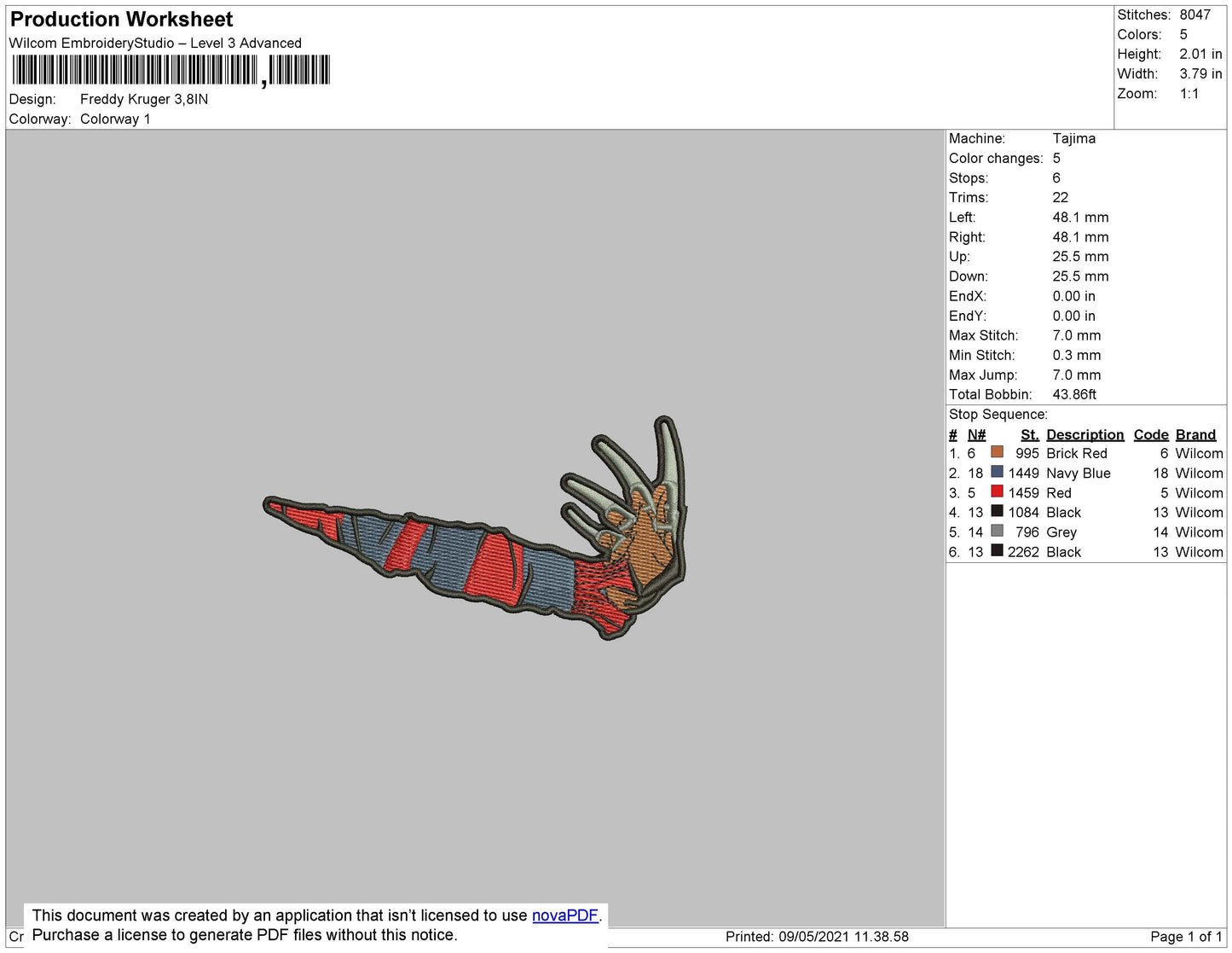 Freddy Kruger Embroidery File 4 size