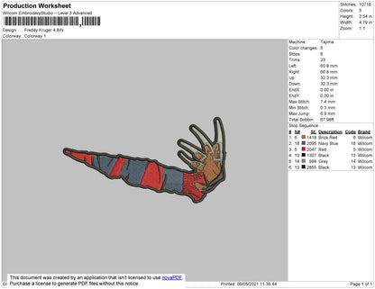 Freddy Kruger Embroidery File 4 size