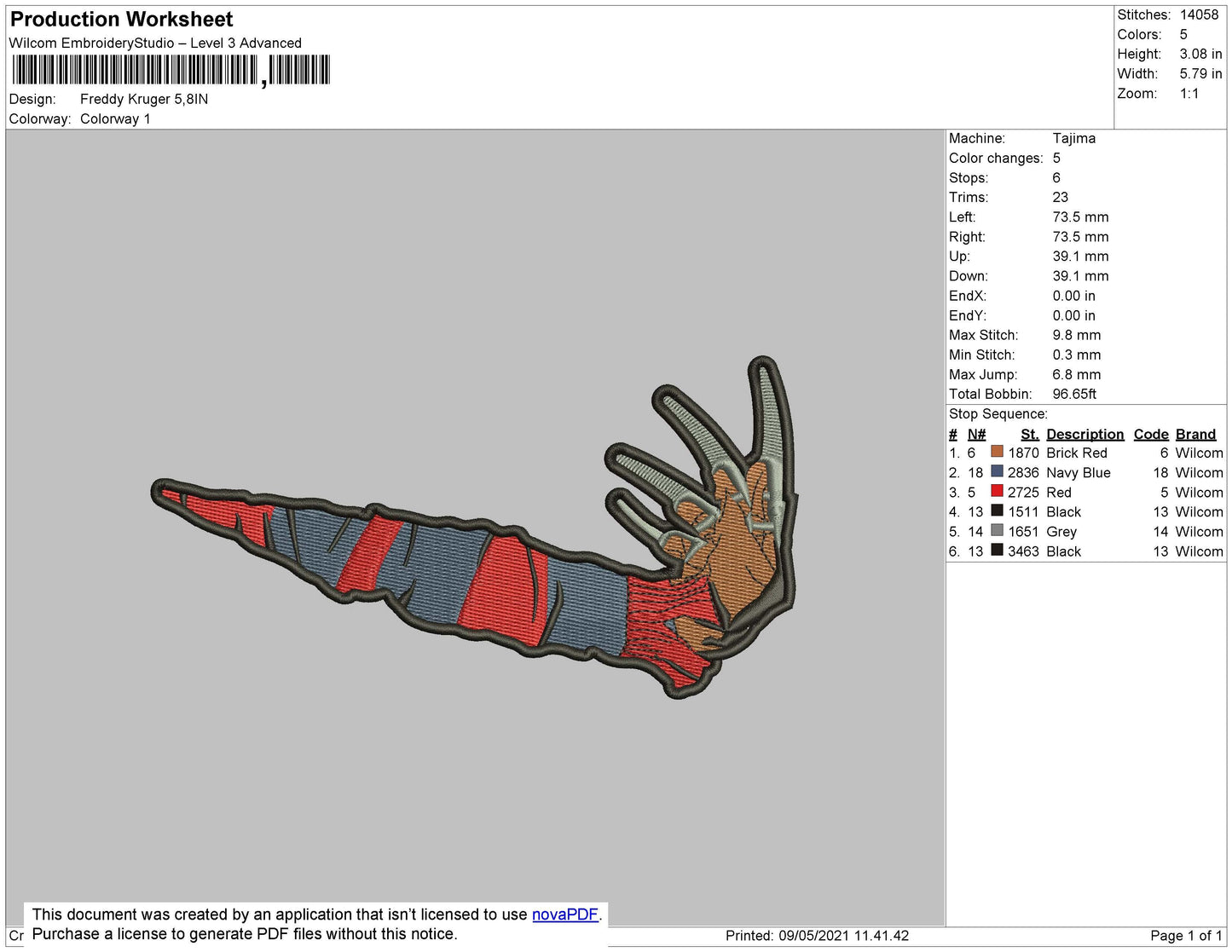 Freddy Kruger Embroidery File 4 size