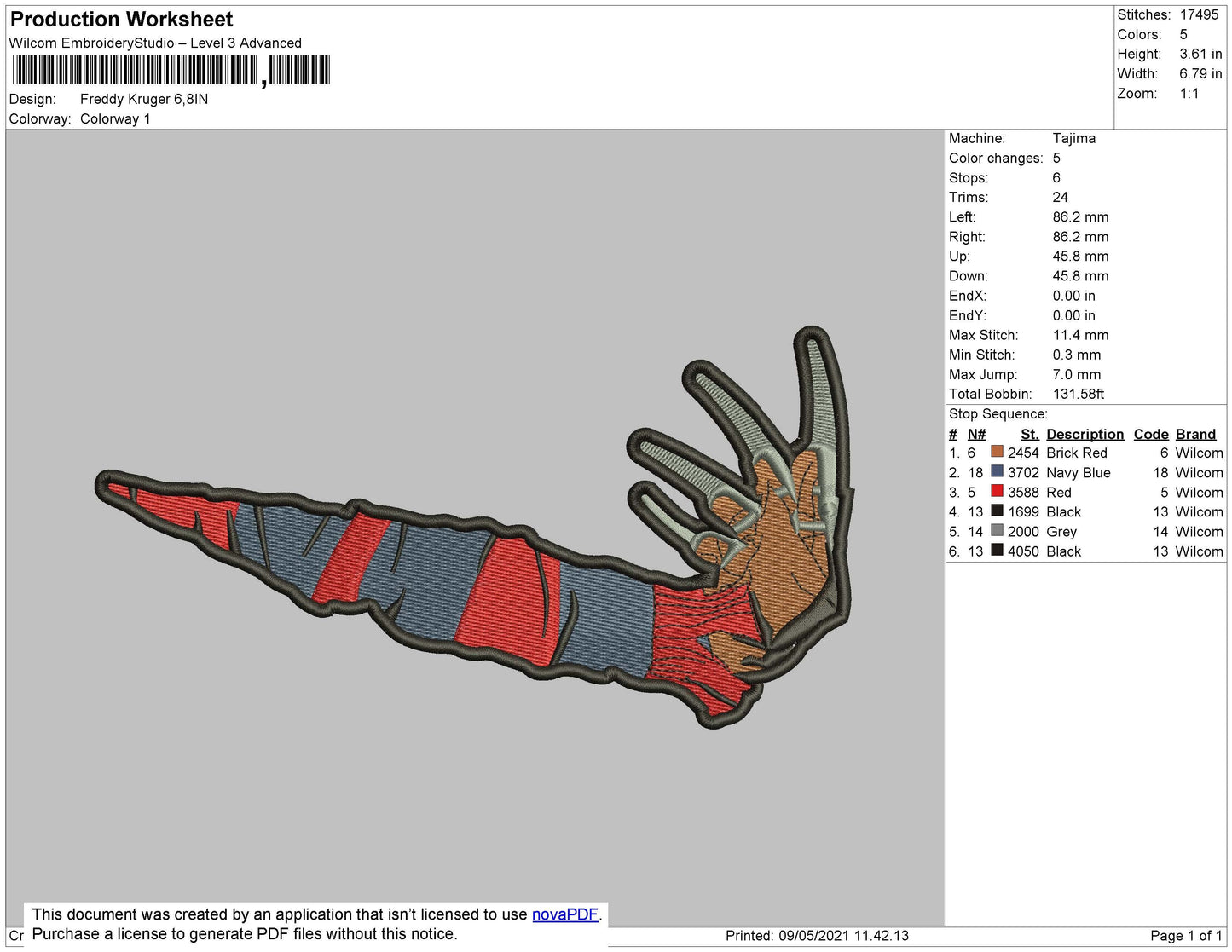 Freddy Kruger Embroidery File 4 size