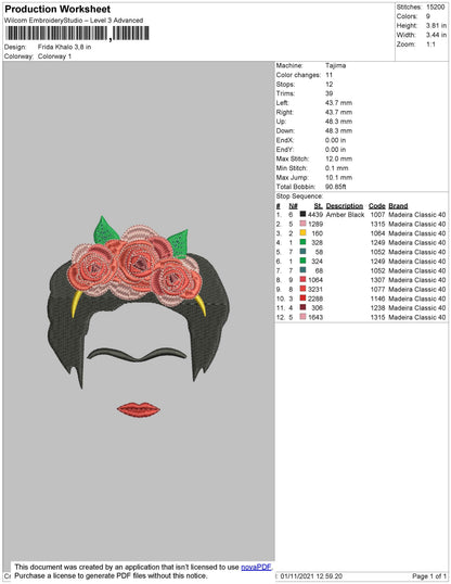 Frida Khalo Embroidery File 4 size