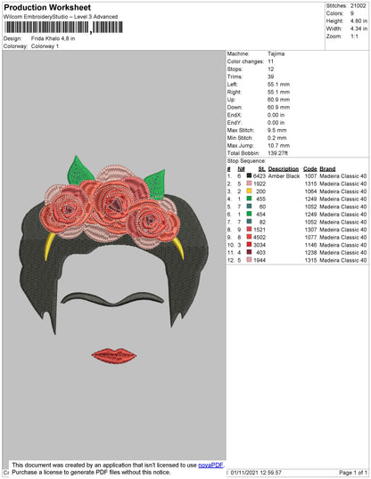 Frida Khalo Embroidery File 4 size