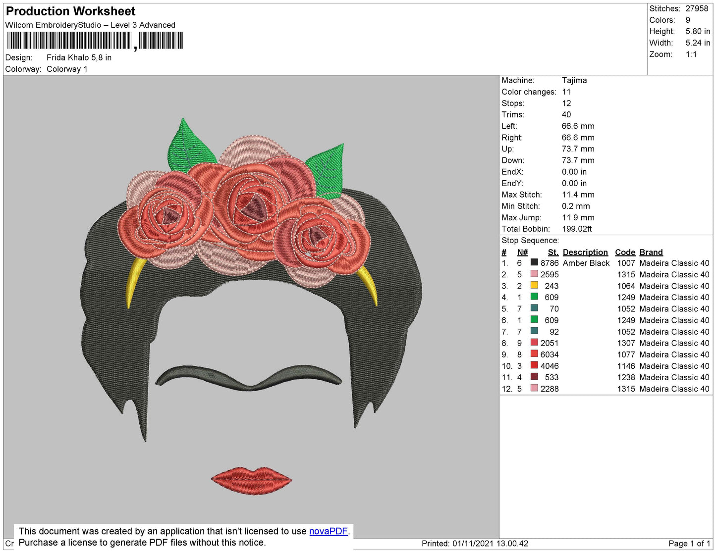 Frida Khalo Embroidery File 4 size