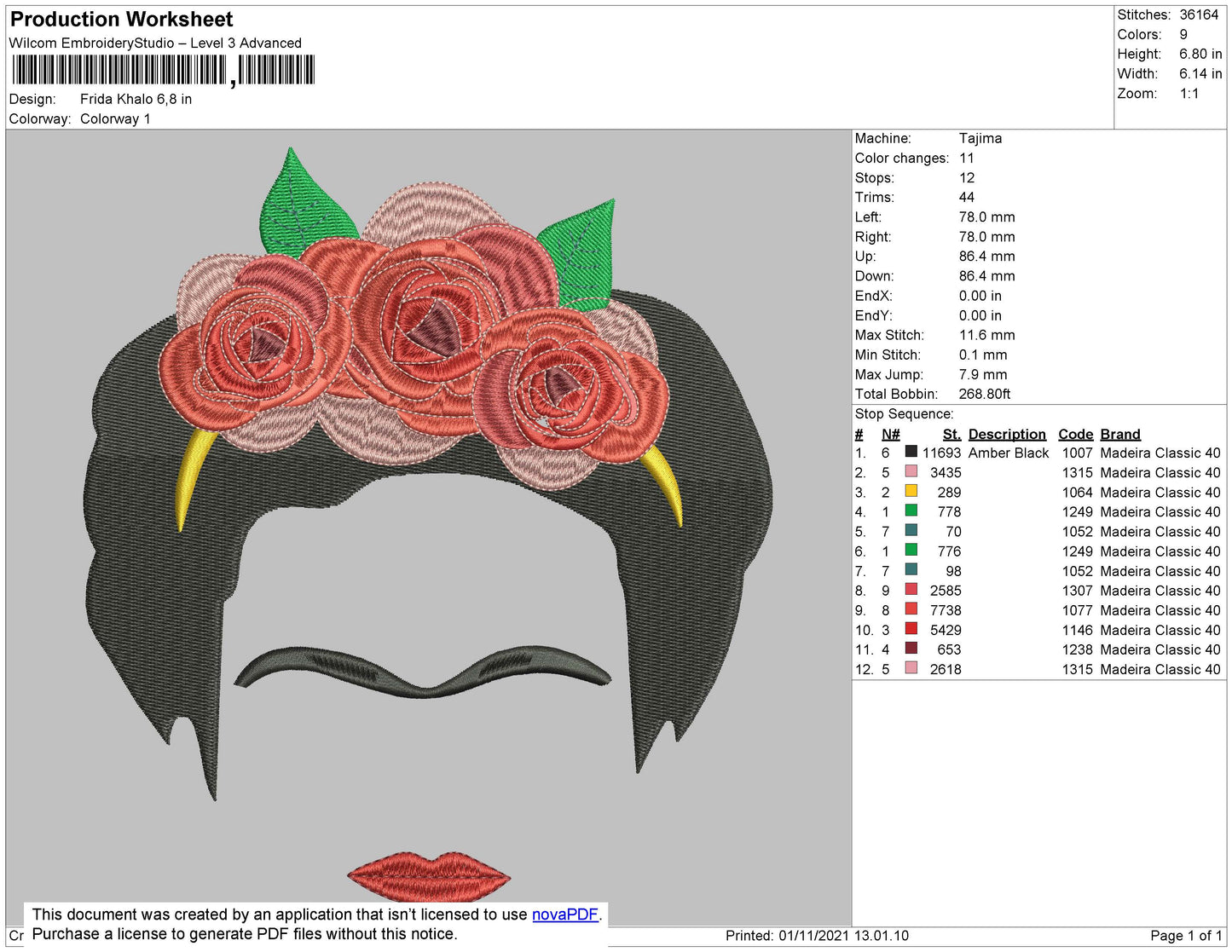 Frida Khalo Embroidery File 4 size
