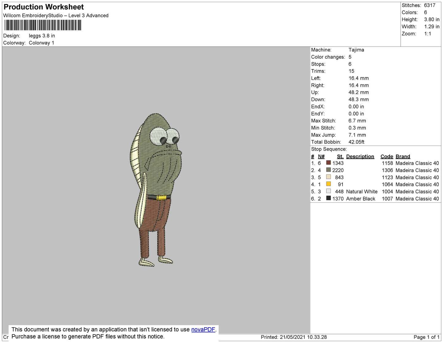 Fred Leggs Embroidery File 4 size